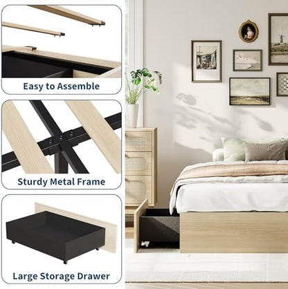 GarveeHome Wood Platform Bed Frame, Twin Bed Frame with 2 Drawers