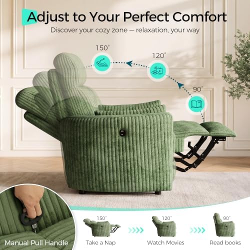 LINSY Modular 3-Seater Recliner Sofa with Flippable Console & Hidden Storage, Dual Manual Reclining Couch with USB Ports & Cup Holders, Corduroy Couch for Living Room, Home Cinema, RV (Green)