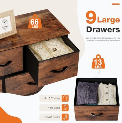 Sweetcrispy 9 Drawer Fabric Dresser Storage Tower Drawer Organizer, Brown