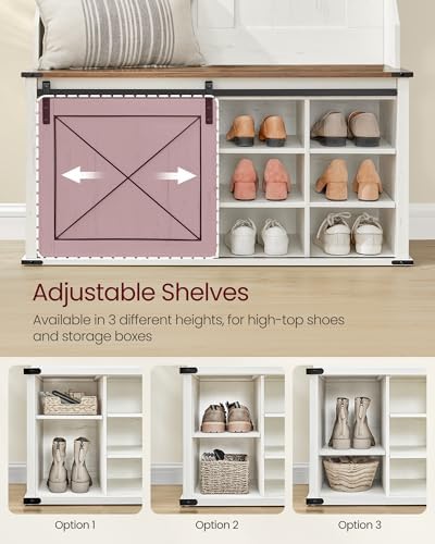 VASAGLE Hall Tree with Bench and Shoe Storage, 6 Tri-Hooks, Sliding Door