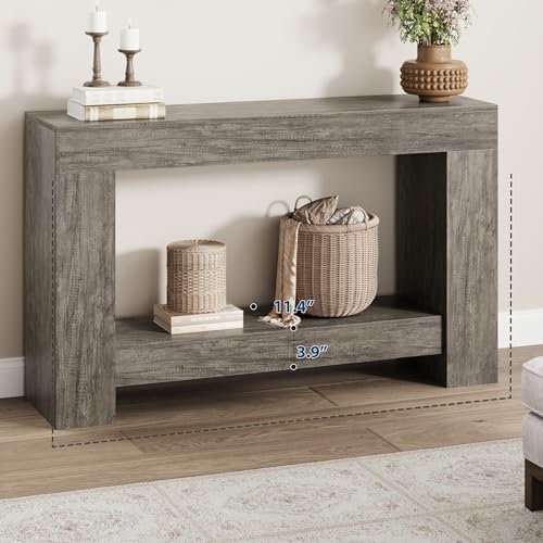 Garvee 47" Farmhouse 2-Tier Console Table for Entryway, Rustic Grey