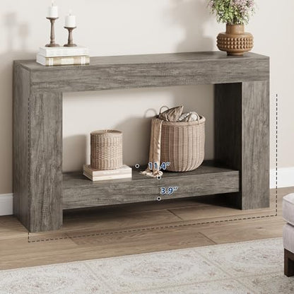 Garvee 47" Farmhouse 2-Tier Console Table for Entryway, Rustic Grey