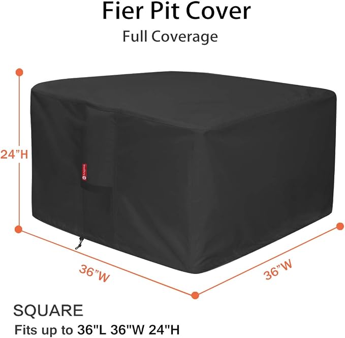 SheeChung Gas Fire Pit Cover Square - Premium Patio Outdoor Cover Heavy Duty Fabric with PVC Coating,100% Waterproof,Fits for 33 inch,34 inch,35 inch,36 inch Fire Pit Table Cover (36”L x 36”W x 24”H)