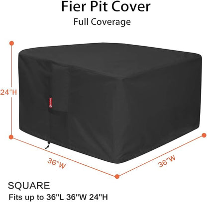 SheeChung Gas Fire Pit Cover Square - Premium Patio Outdoor Cover Heavy Duty Fabric with PVC Coating,100% Waterproof,Fits for 33 inch,34 inch,35 inch,36 inch Fire Pit Table Cover (36”L x 36”W x 24”H)