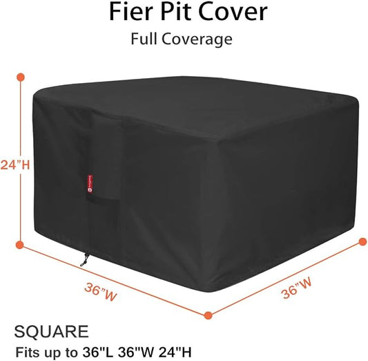 SheeChung Gas Fire Pit Cover Square - Premium Patio Outdoor Cover Heavy Duty Fabric with PVC Coating,100% Waterproof,Fits for 33 inch,34 inch,35 inch,36 inch Fire Pit Table Cover (36”L x 36”W x 24”H)