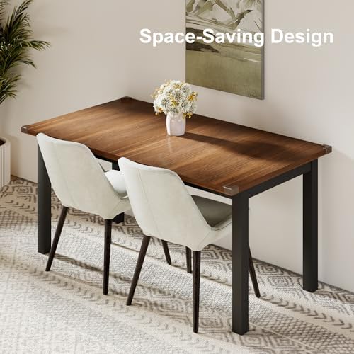 Feonase 63" Extendable Dining Table, Modern Farmhouse Dining Room Table for 4-8, Wooden Kitchen Table for Small Space, Dining Room, Home Office, Living Room Furniture, Walnut