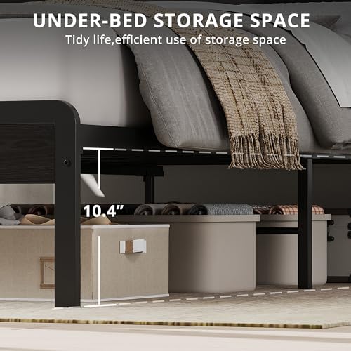LIKIMIO Queen Bed Frame with 2-Tier Storage Shelf Headboard