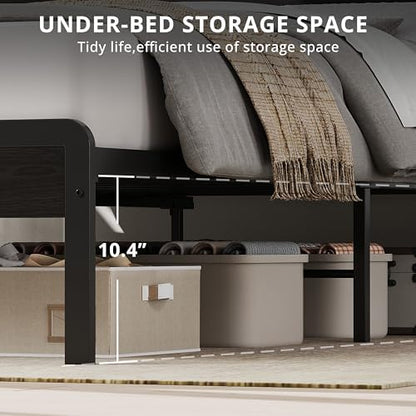 LIKIMIO Queen Bed Frame with 2-Tier Storage Shelf Headboard