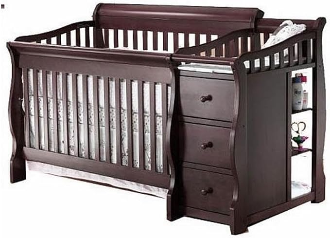 Pemberly Row 73" x 35" 4-in-1 Convertible Crib and Changer Set, Solid Wood Construction, JPMA Certified, Espresso