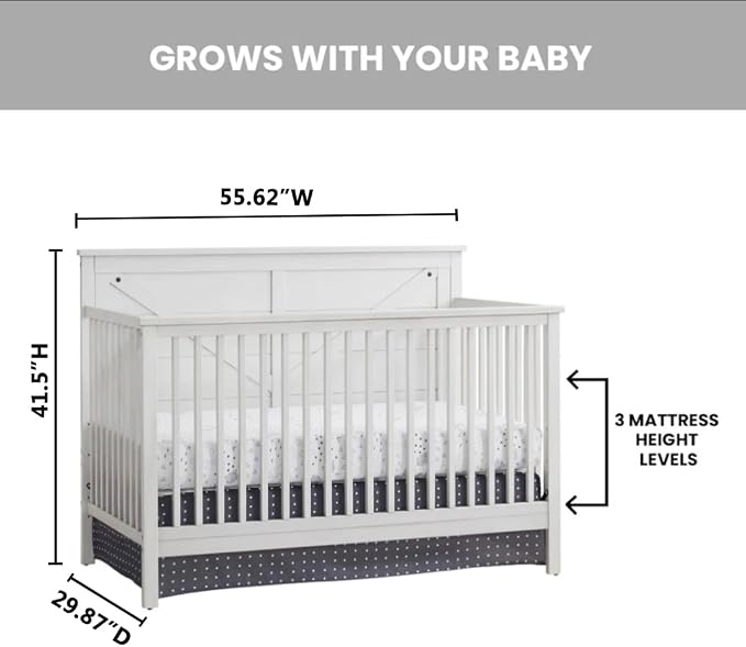 Oxford Baby Montauk 4-in-1 Convertible Crib, Barn White, GreenGuard Gold Certified