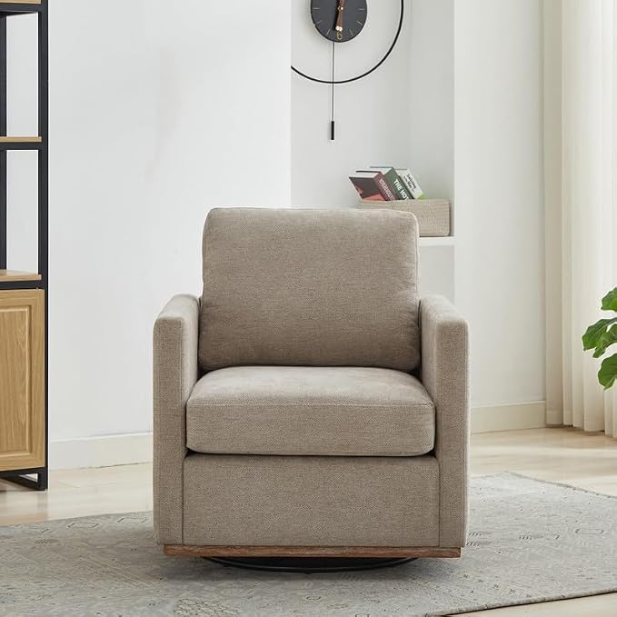 Swivel Accent Chair, 360 Degree Square Swivel Chair for Living Room, Mid Century Modern Upholstered Barrel Chair,Comfy Sofa Armchairs for Bedroom,Nursery,Chenille, Taupe