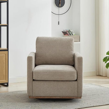 Swivel Accent Chair, 360 Degree Square Swivel Chair for Living Room, Mid Century Modern Upholstered Barrel Chair,Comfy Sofa Armchairs for Bedroom,Nursery,Chenille, Taupe