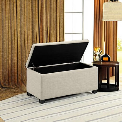 Basics Upholstered Storage Ottoman Bench with Soft Close Lid, Child-Safety Hinge, No Assembly Required, 35.5"W x 16.5"D x 17"H, Beige