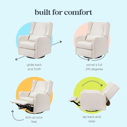Carter’s Arlo Glider Recliner Nursery Chair - Water & Stain Resistant Glider Rocking Chair for Nursery - GREENGUARD Gold, FSC & Certi-PUR US Certified - Cozy Cream Swivel Rocker Recliner Chair