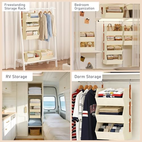 Hanging Closet Organizer Extra Large, Clothes Hanging Shelves for Closet with Divider, Collapsible Closet Storage System, Fabric Storage Bins for Home, Dorm, Rv, Sweaters, Handbags, Underwear, Sock