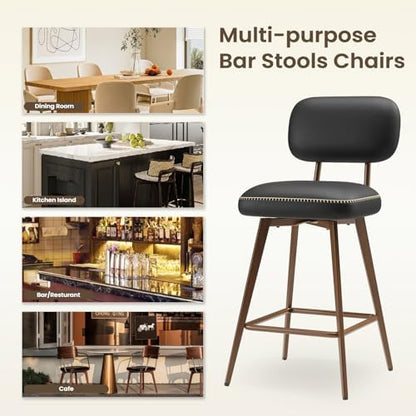 MALOL 26“ Mid Century Leather Swivel Bar Stools Set of 2, Black