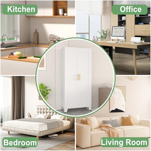 Ckzbx White Metal Cabinets with Doors and Shelves, 61" H Storage Cabinet Pantry Cabinet Garage Cabinets for Kitchen, Living Room, Dinning Room