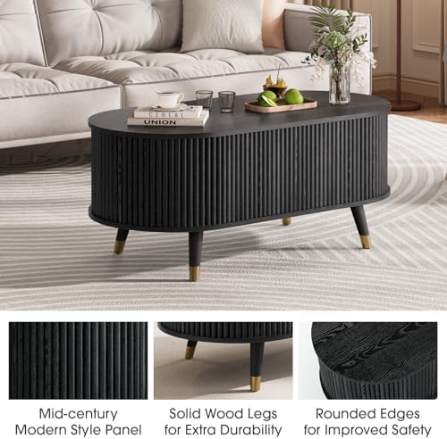 JOINICE Oval Lift Top Coffee Table with Storage for Living Room,42.5",Black