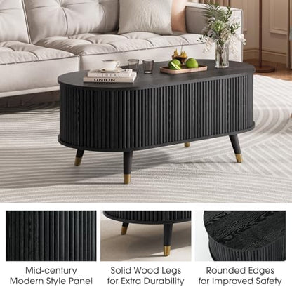 JOINICE Oval Lift Top Coffee Table with Storage for Living Room,42.5",Black