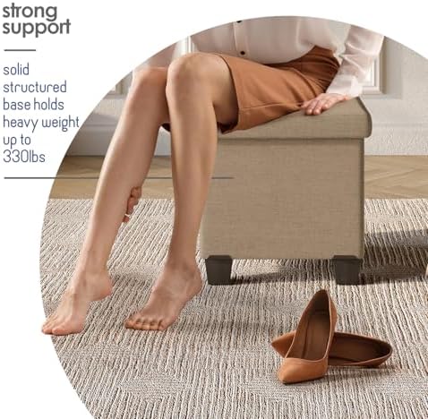 Storage Ottoman Cube with Small Bin, 15-in Square Ottoman with Storage for Living Room and Bedroom, Small Ottomans Foot Rest, Fabric Foot Stools Ottomans Max 330lbs, Taupe