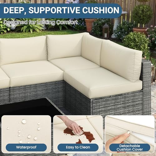 7 Pieces Wicker Patio Furniture Set - Outdoor Sectional for All Weather