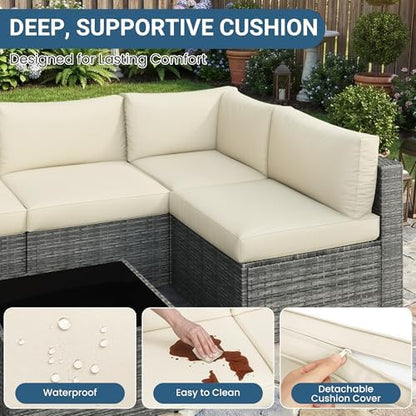 7 Pieces Wicker Patio Furniture Set - Outdoor Sectional for All Weather