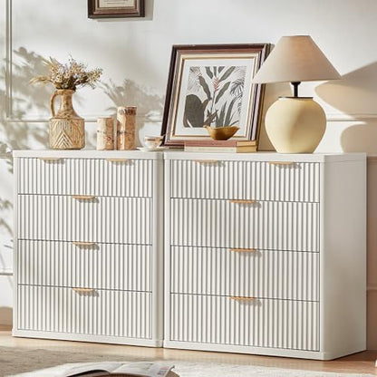 LEYAOYAO Fluted 5 Drawers Dresser for Bedroom, 34" Tall Modern Chest of Drawers with Metal Handle, Curved Profile Design,White Wood Drawer Organizer for Bedroom, Living Room, Hallway, Entryway
