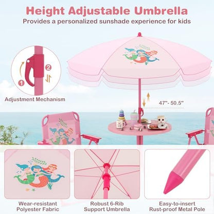 Kids Picnic Table, Kids Outdoor Table with 2 Folding Chairs