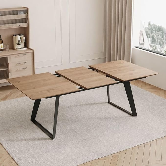ZckyCine 51‑67 Inch Expandable Dining Set with 6 PU Leather Chairs, Wooden Furniture for Small‑Size Homes