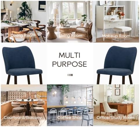 MALOL Dining Chairs Set of 4, Upholstered Leather Kitchen Chairs with Curved Back, Padded Seat and Solid Wood Legs, Modern Dining Chair for Kitchen Dining Room, Blue