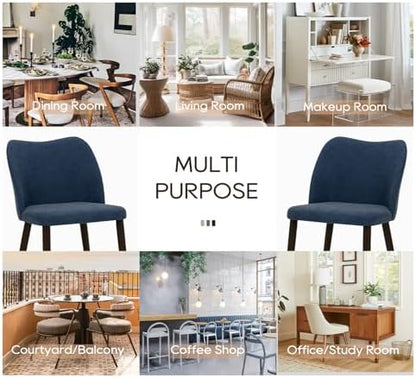 MALOL Dining Chairs Set of 4, Upholstered Leather Kitchen Chairs with Curved Back, Padded Seat and Solid Wood Legs, Modern Dining Chair for Kitchen Dining Room, Blue
