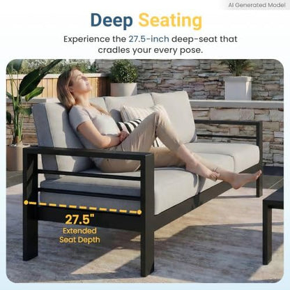Small Patio Furniture Set, Aluminum Patio Sofa Chairs with 10" Back Cushion