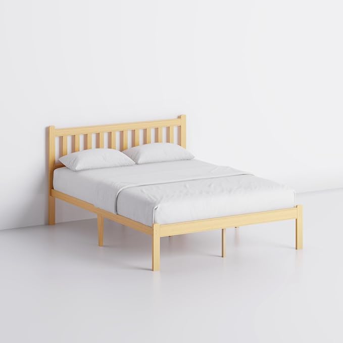 Askeld Wood Queen Bed Frame with Headboard, 14 Inch High Solid Bamboo Platform Bed No Box Spring Needed, Mid-Century Heavy Duty Bedframe, Easy Assembly, Noise Free