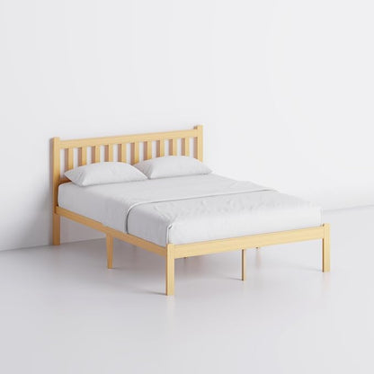 Askeld Wood Queen Bed Frame with Headboard, 14 Inch High Solid Bamboo Platform Bed No Box Spring Needed, Mid-Century Heavy Duty Bedframe, Easy Assembly, Noise Free