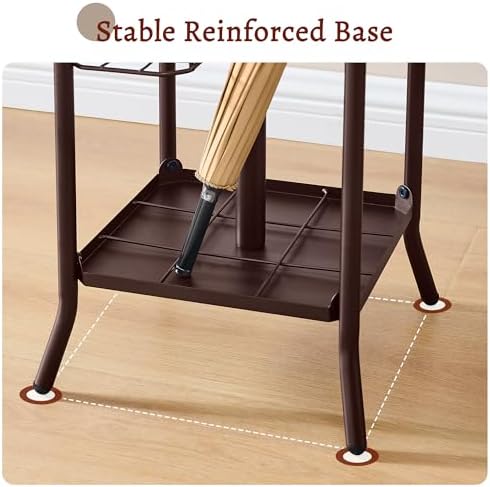 FAVOOSTY Coat Rack Freestanding,Coat Rack Stand with Umbrella Holder,Metal Coat Tree with 12 Hooks,Tree Clothes Hat for Entryway, Hallway, Bedroom, Living Room & Office, Brown