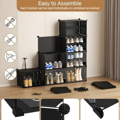 Black 6 Tier Modular Shoe Storage Cabinet with Magnetic Doors