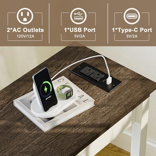 End Tables Living Room Set of 2 with Charging Station and 2 Drawers