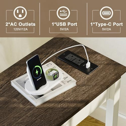 End Tables Living Room Set of 2 with Charging Station and 2 Drawers