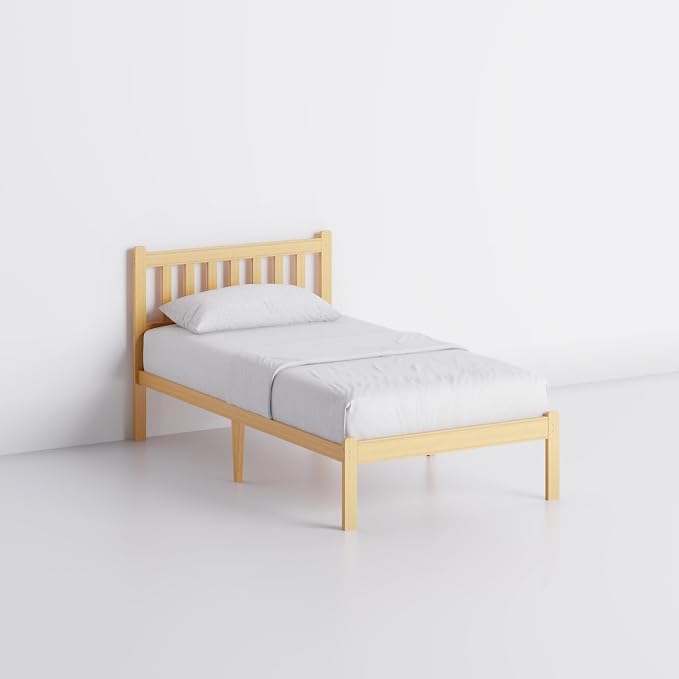 Askeld Wood Twin Bed Frame with Headboard, 14 Inch High Solid Bamboo Platform Bed No Box Spring Needed, Mid-Century Heavy Duty Bedframe, Easy Assembly, Noise Free