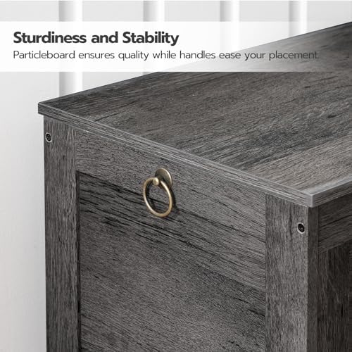 HOOBRO Toy Box, Retro Wooden Look Storage Chest with Safety Hinge, Entryway Storage Bench Supports 330 lb, 29.9 x 15.7 x 18.9 Inches Toy Chest Organizer, Easy Assembly, Charcoal Black BC75CW01G2