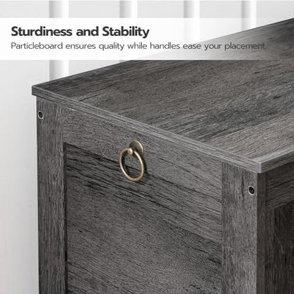 HOOBRO Toy Box, Retro Wooden Look Storage Chest with Safety Hinge, Entryway Storage Bench Supports 330 lb, 29.9 x 15.7 x 18.9 Inches Toy Chest Organizer, Easy Assembly, Charcoal Black BC75CW01G2