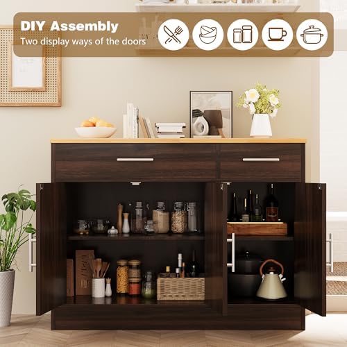 Vongrasig 43" Farmhouse Sideboard Buffet Cabinet, Rustic Brown