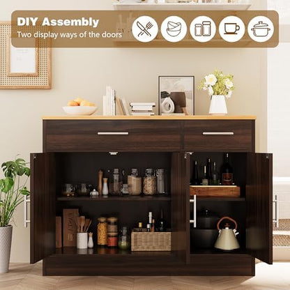 Vongrasig 43" Farmhouse Sideboard Buffet Cabinet, Rustic Brown