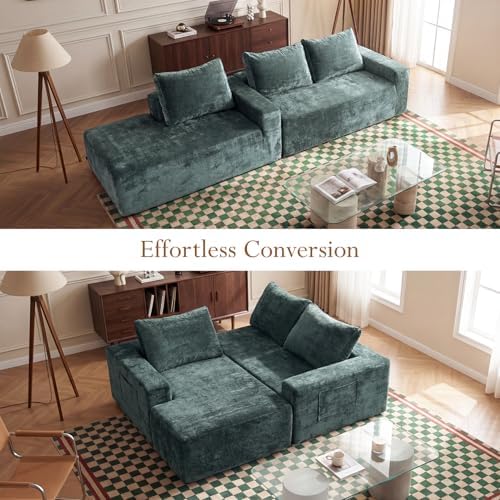 Vesgantti 95" Boneless Couch, L-Shape Sectional with Left Chaise, Green