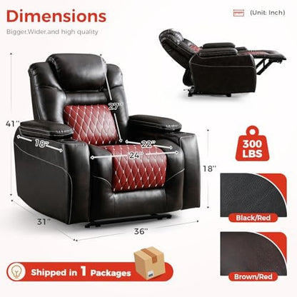 ANJ Power Recliner Chair Set of 6,Home Theater Seating with Adjustable Headrest,Cup Holders,USB Port,Hidden Arm Storage(Brown)