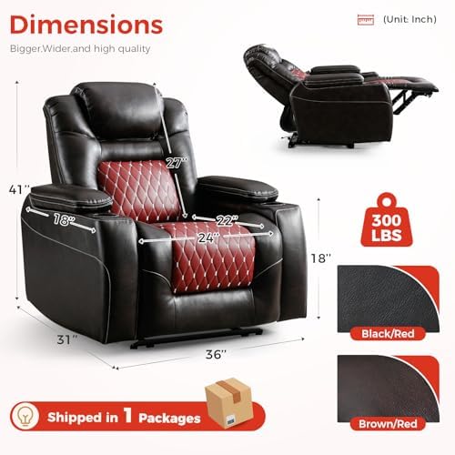 ANJ Power Recliner Chair Set of 7,Home Theater Seating with Adjustable Headrest,Cup Holders,USB Port,Hidden Arm Storage(Brown)