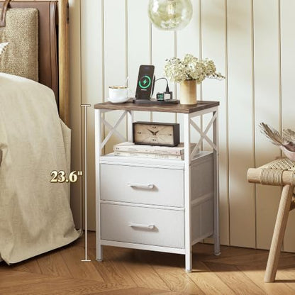 Huuger Nightstand Set of 2 with Charging Station, USB-C Port, End Tables