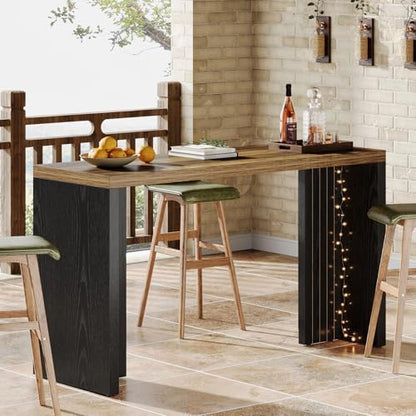 Tribesigns 55.12-Inch Long Bar Table, Modern Counter Height Pub Table with a Spacious Tabletop, Rectangular Home Coffee Bar Unit for Living Room, Balcony, Basement, Easy Assembly, Brown & Black