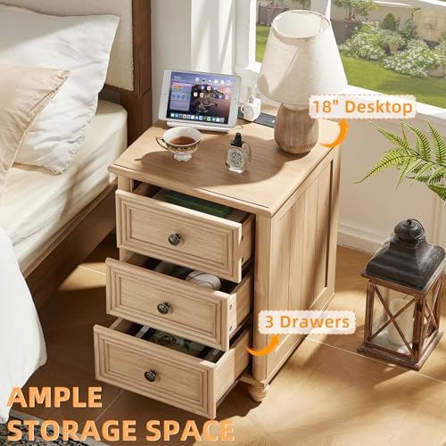 RWYHG 18" Night Stand with Charger Station, Nightstand with 3 Drawers