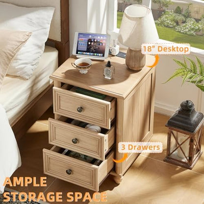RWYHG 18" Night Stand with Charger Station, Nightstand with 3 Drawers